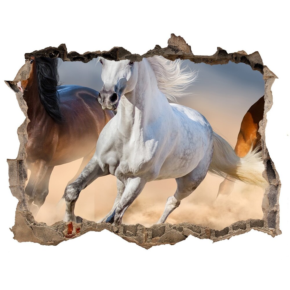 Dziura 3d fototapeta naklejka Konie na pustyni