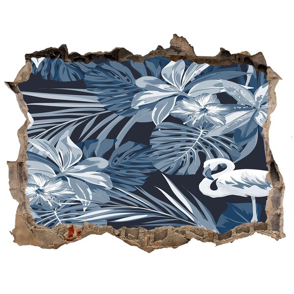 Dziura 3d fototapeta naklejka Tropikalny raj z flamingami