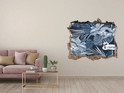 Dziura 3d fototapeta naklejka Tropikalny raj z flamingami