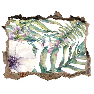Naklejka 3D dziura na ścianę Paprocie i kwiaty