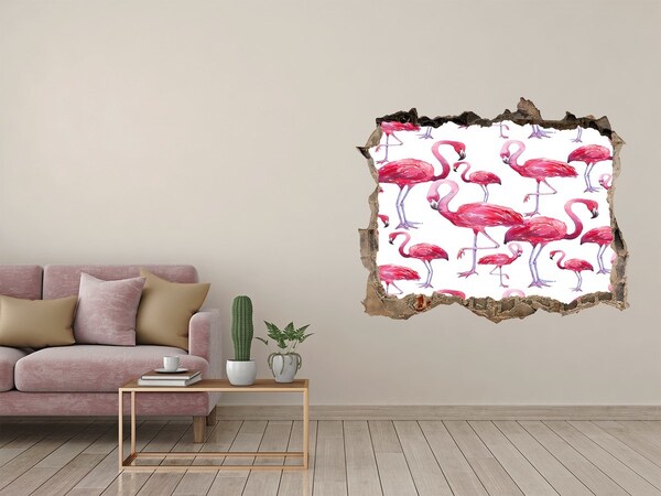 Dziura 3d fototapeta na ścianę naklejka Różowe flamingi w tropikalnym stylu