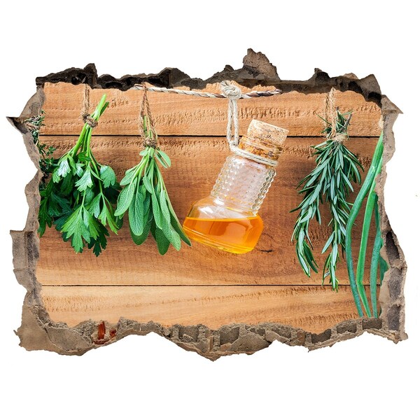 Naklejka 3D dziura samoprzylepna Ziołowy olejek w rustykalnym otoczeniu