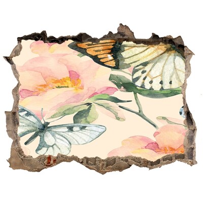 Dziura 3d fototapeta naklejka Motyle i kwiaty