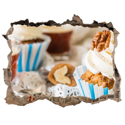 Naklejka 3D dziura na ścianę Słodki raj z babeczkami