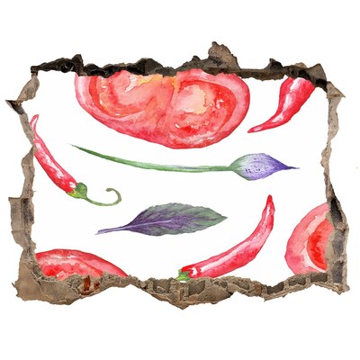 Samoprzylepna naklejka Owoce i warzywa w dziurze ściennej