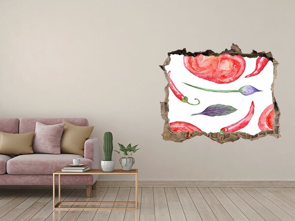 Samoprzylepna naklejka Owoce i warzywa w dziurze ściennej