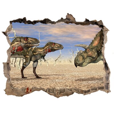 Dziura 3d fototapeta naklejka Dinozaury w prehistorycznym świecie