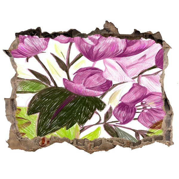 Naklejka 3D dziura na ścianę Kwiatowy ogród za ścianą