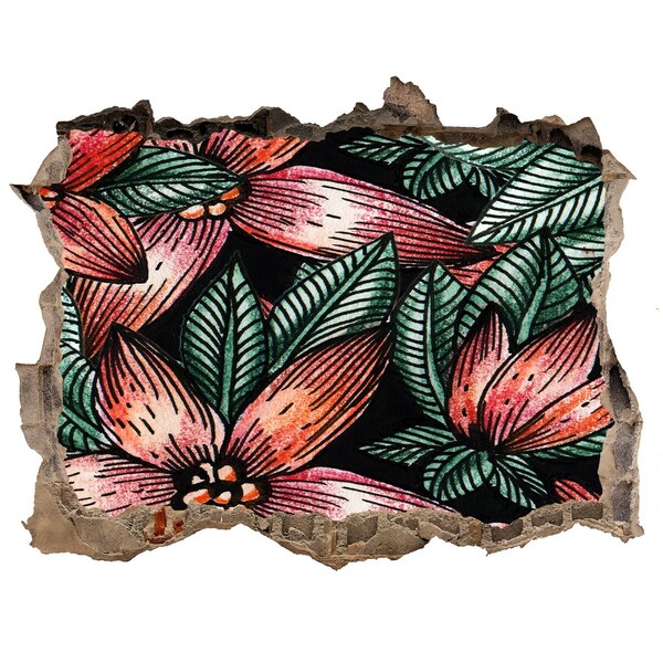 Naklejka 3D dziura na ścianę Kwiatowy wzór na tle zniszczonej ściany