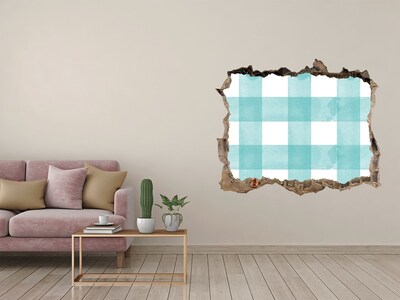 Fototapeta dziura na ścianę Zniszczona ściana z niebieską kratką