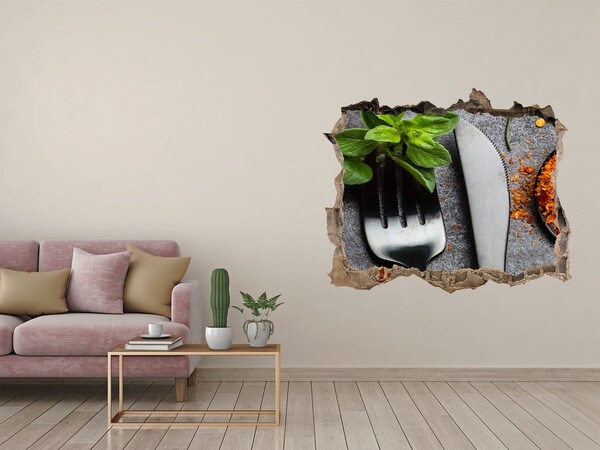 Naklejka 3D dziura na ścianę Kulinarny świat za ścianą