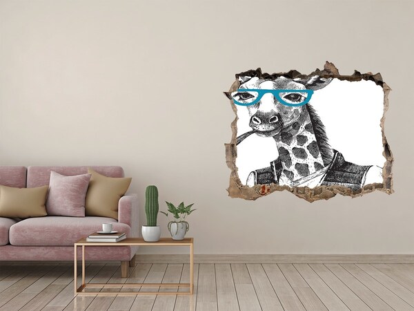 Dziura 3d fototapeta naklejka Giraffe with Glasses and Pipe