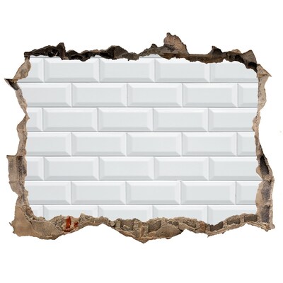 Fototapeta dziura na ścianę Zniszczona ściana z białymi kafelkami