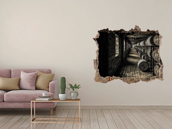 Fototapeta dziura na ścianę 3d Wnętrze piwnicy z beczkami