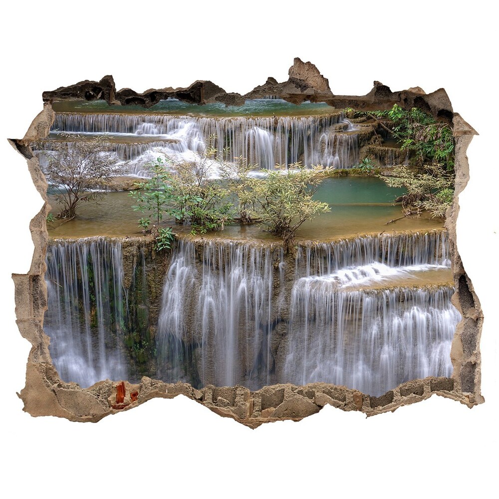 Dziura 3d w ścianie naklejka Wodospad w lesie