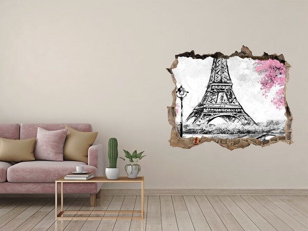 Fototapeta dziura na ścianę 3d Wieża Eiffla Paryż