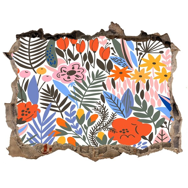 Naklejka 3D dziura na ścianę Kwiatowy mural przez dziurę w ścianie