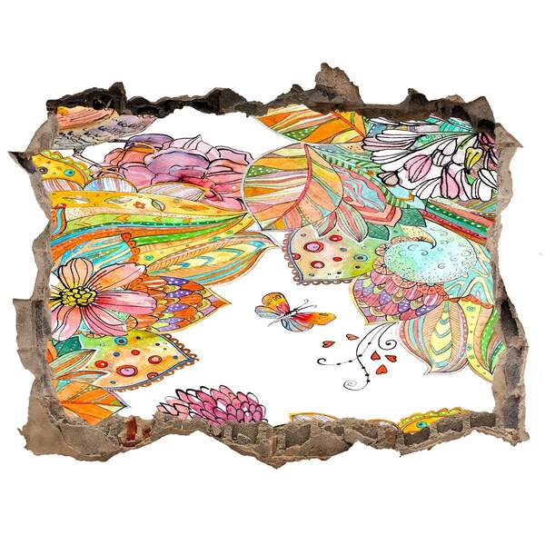 Dziura 3d fototapeta naklejka Kwiatowy raj za murami