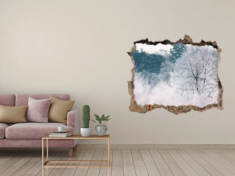 Dziura 3d w ścianie naklejka Drzewa zimą