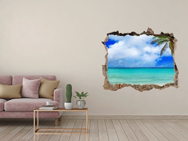 Dziura 3d w ścianie naklejka Tropikalna plaża z palmą