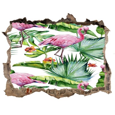 Dziura 3d fototapeta naklejka Flamingi rośliny