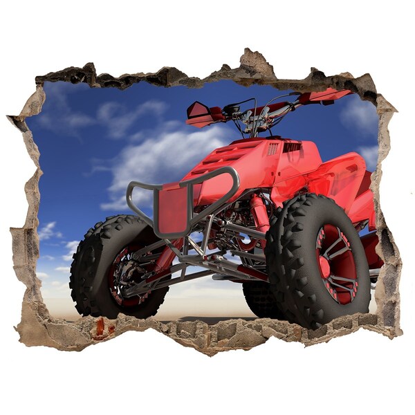 Foto zdjęcie dziura na ścianę Czerwony quad w pejzażu pustynnym