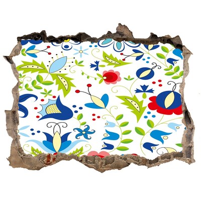 Naklejka 3D dziura na ścianę Kwiatowy wzór na tle betonu