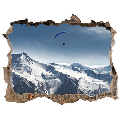 Dziura 3d w ścianie naklejka Paralotnie Alpy