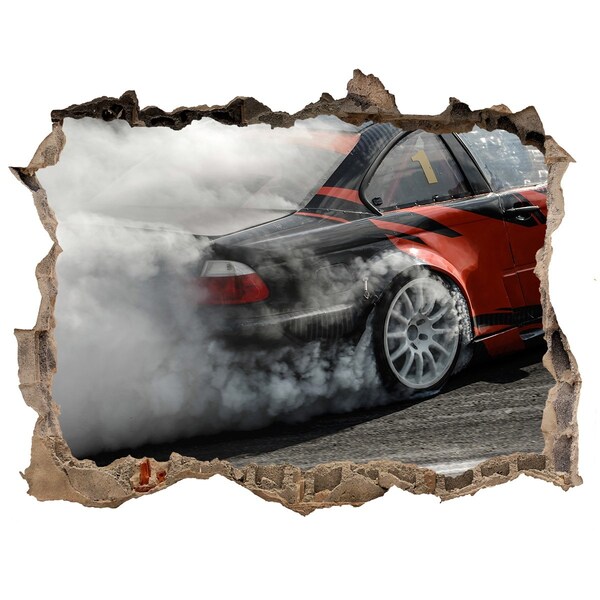 Foto zdjęcie dziura na ścianę Wyścigowy samochód w akcji