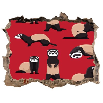 Dziura 3d fototapeta naklejka Funky Ferrets in a Wall Hole