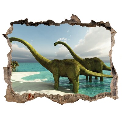 Dziura 3d fototapeta naklejka Dinozaury na plaży