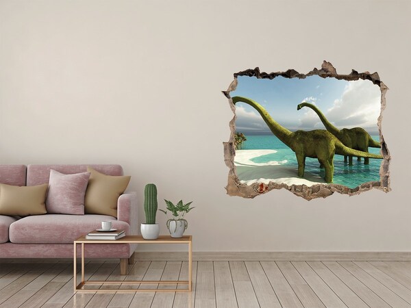 Dziura 3d fototapeta naklejka Dinozaury na plaży