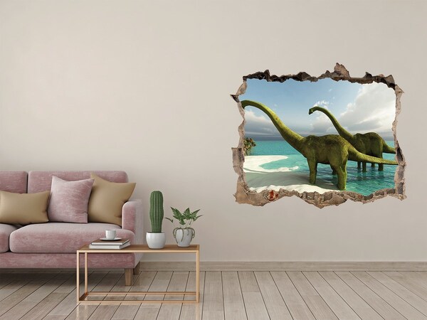 Dziura 3d fototapeta naklejka Dinozaury nad morzem