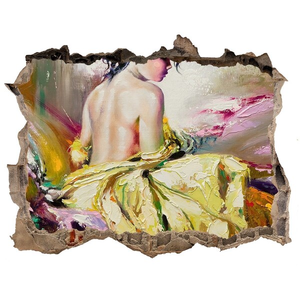 Dziura 3d fototapeta ścienna Kobieta w żółtej sukni