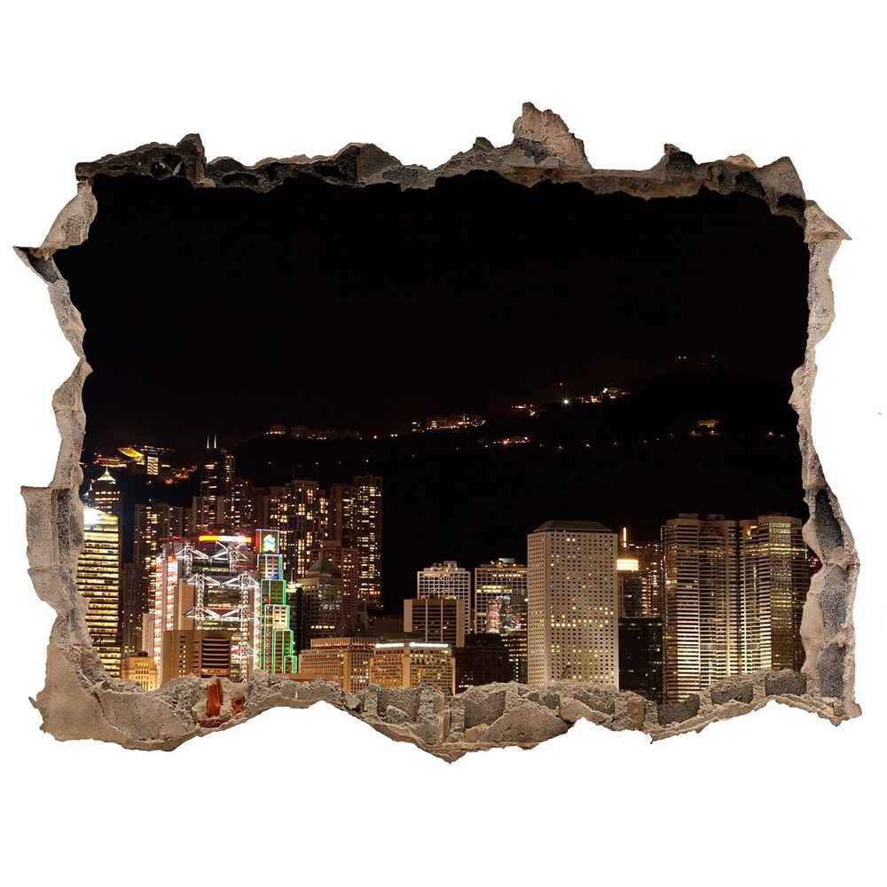 Fototapeta dziura na ścianę 3d Hongkong nocą