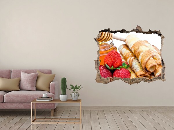 Naklejka 3D dziura na ścianę Pyszne naleśniki z truskawkami
