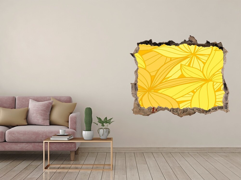 Naklejka 3D dziura na ścianę Żółte kwiaty tło