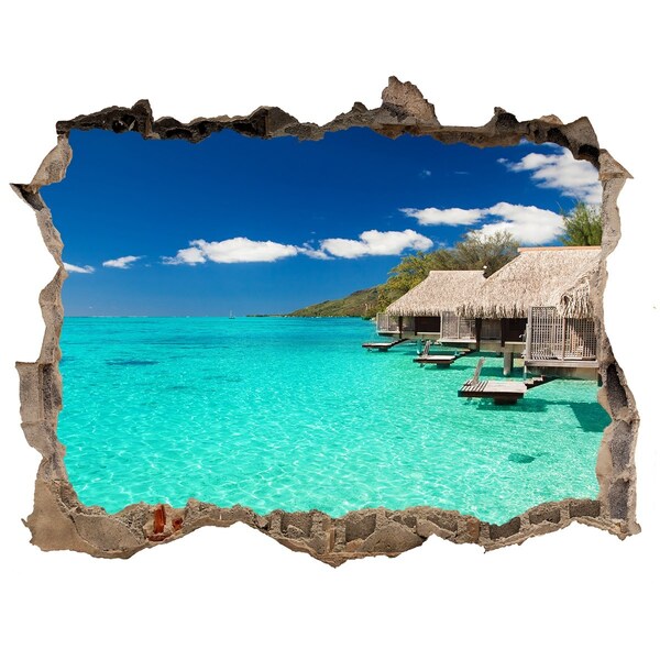 Dziura 3d w ścianie naklejka Rajska Laguna wśród Bungalowów