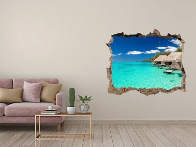 Dziura 3d w ścianie naklejka Rajska Laguna wśród Bungalowów