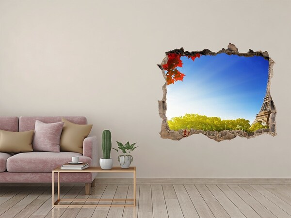 Fototapeta dziura na ścianę 3d Wieża Eiffla w Paryżu