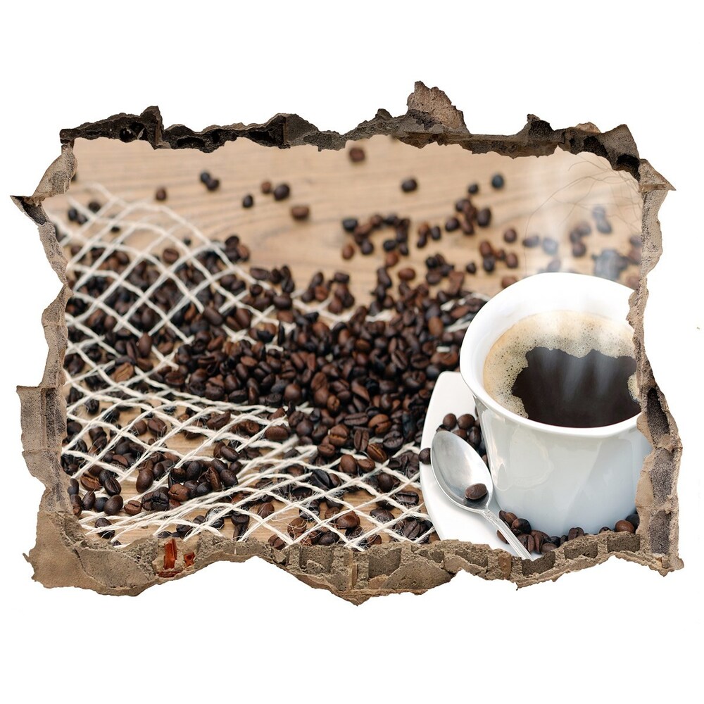 Naklejka 3D dziura Kawa i ziarna kawy
