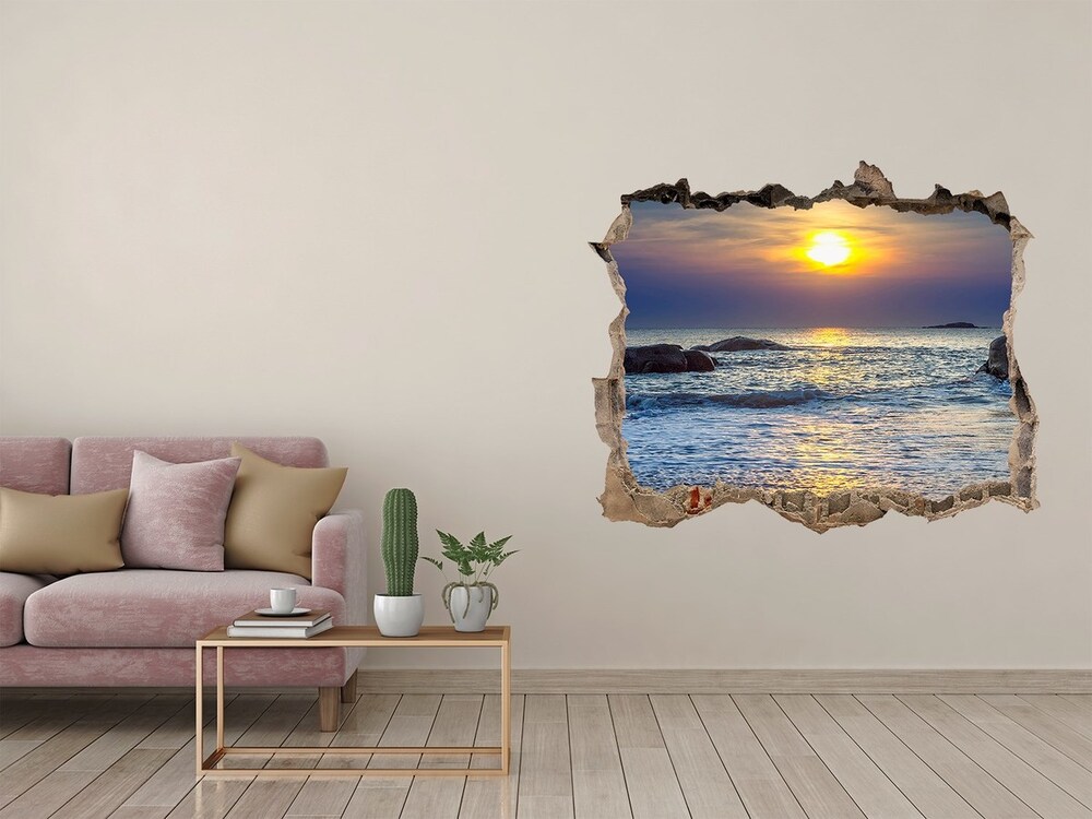 Dziura 3d w ścianie naklejka Zachód słońca morze