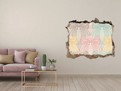 Dziura 3d fototapeta naklejka Skrzydlate sówki na tle kamienia