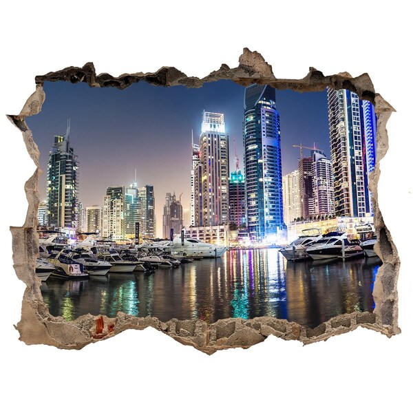 Fototapeta dziura na ścianę 3d Dubaj nocą