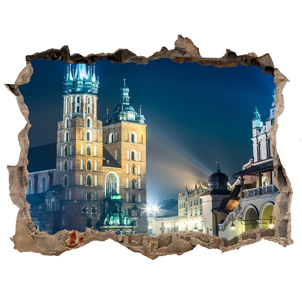 Fototapeta dziura na ścianę 3d Kraków nocą