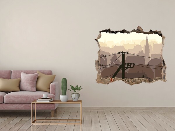 Fototapeta dziura na ścianę 3d Widok na miasto przez dziurę w ścianie