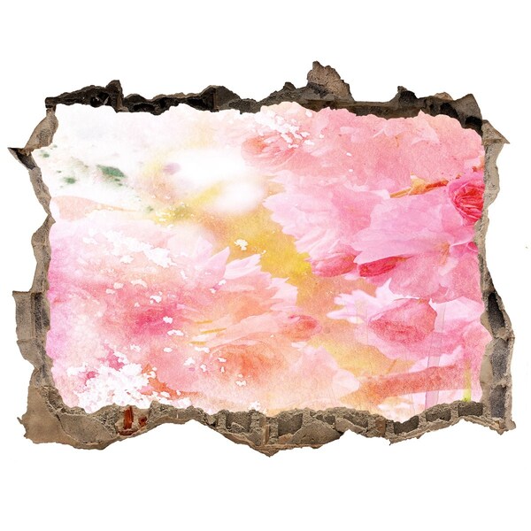 Dziura 3d fototapeta naklejka Kwiatowy pejzaż za dziurą w ścianie