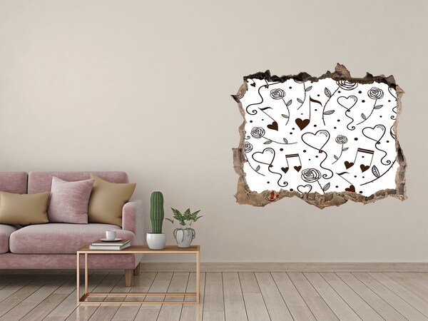 Foto zdjęcie dziura na ścianę Muzyczne serca i róże