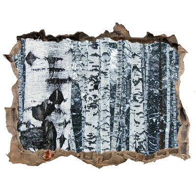 Samoprzylepna dziura na ścianę Zimowy las brzozowy