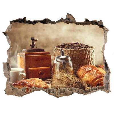 Naklejka dziura na ścianę beton Poranna kawa i świeże pieczywo